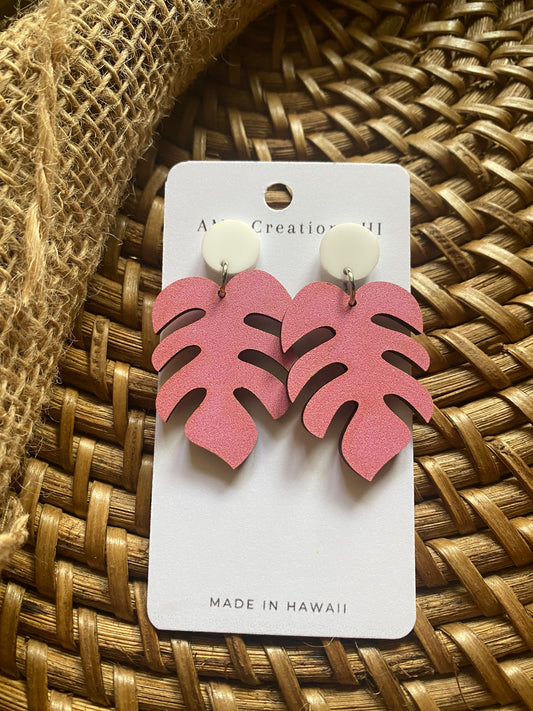 Wooden Pink Monstera with Acrylic Stud Topper