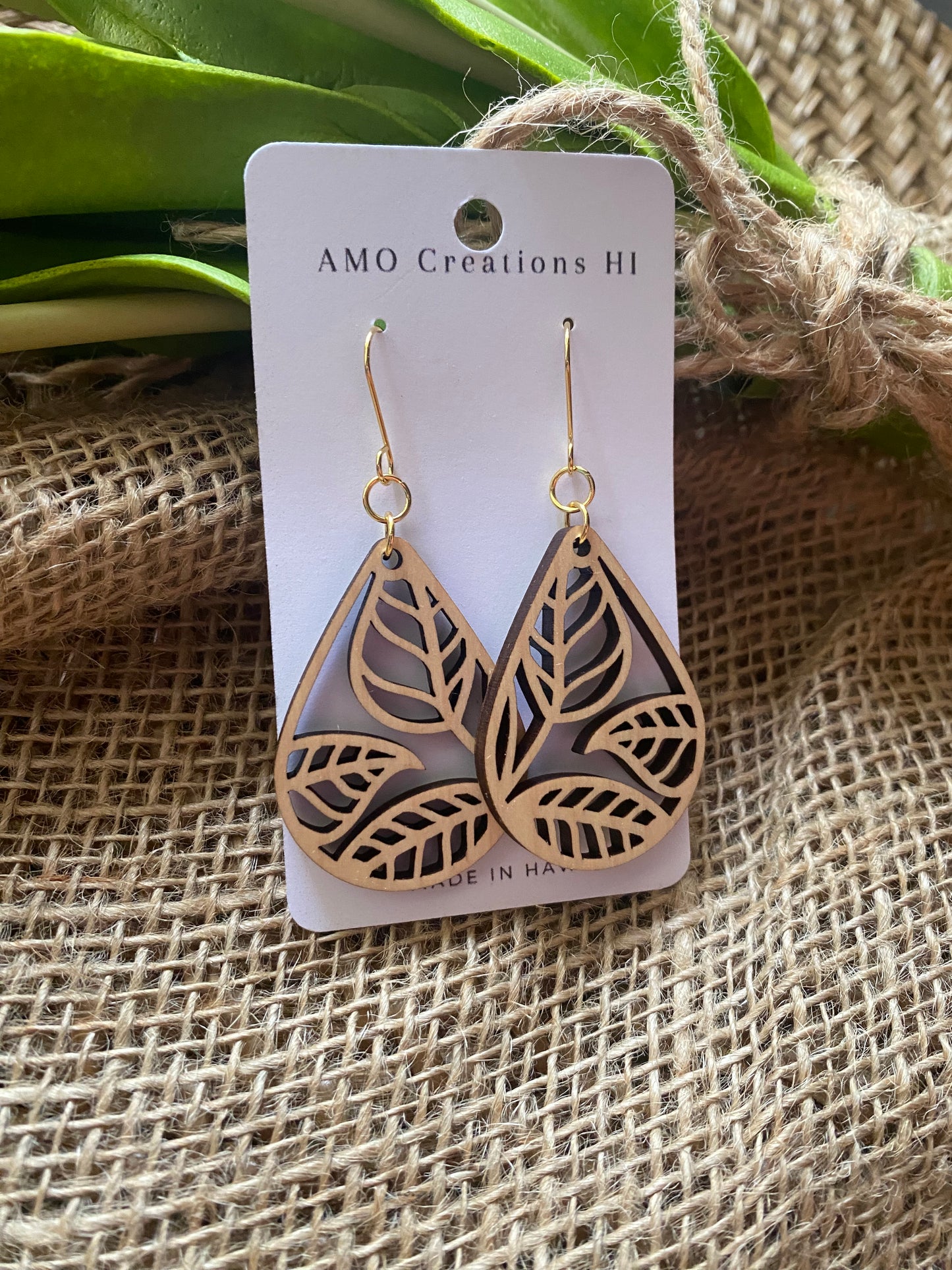 Wooden Tropical Drop Earrings