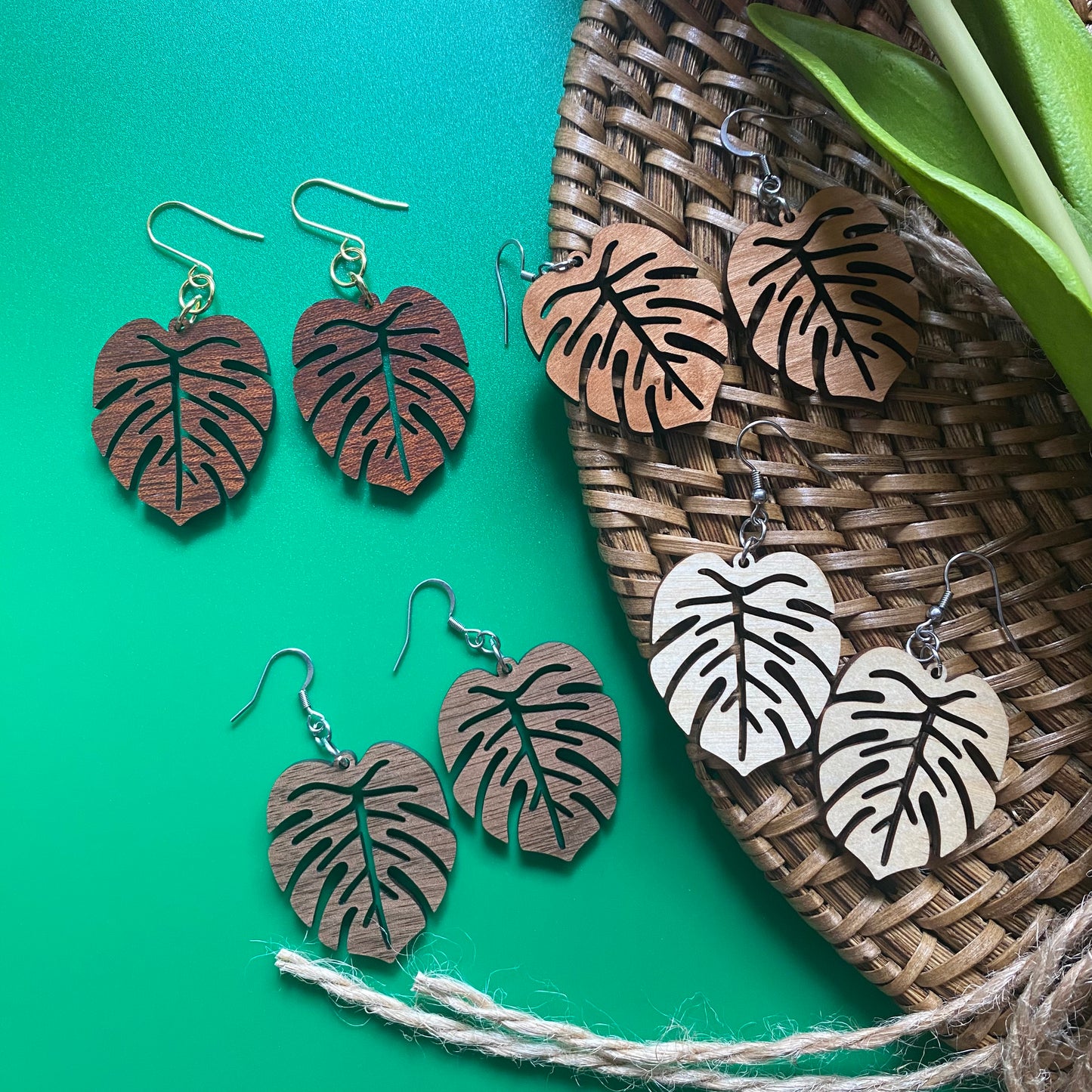 Monstera Leaf Wooden Earrings