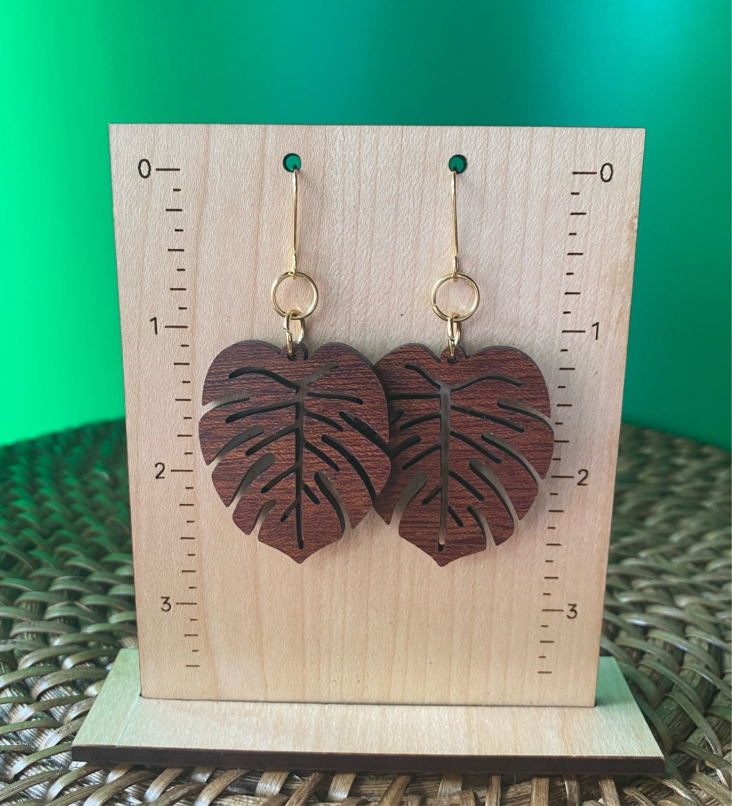 Monstera Leaf Wooden Earrings